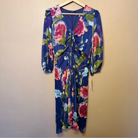 julia jordan Dresses & Skirts - Julia Jordan Blue Floral Midi Dress 3/4 Sleeve NWT Elegant Boho Feminine Size 2